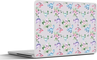 Laptop sticker - 17.3 inch - Kinderkamer - Dinosaurus - Grijs - Meisjes - Kinderen - Roze - 40x30cm - Laptopstickers - Laptop skin - Cover
