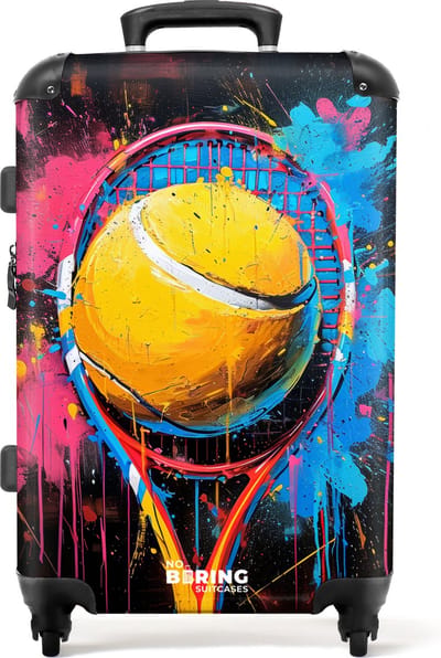 NoBoringSuitcases.com® - Koffer groot - Rolkoffer lichtgewicht - Graffiti tennis racket met bal - Reiskoffer met 4 wielen - Grote trolley XL - 20 kg bagage