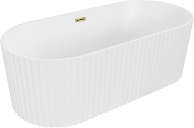 Mexen Paola vrijstaande geribbelde badkuip 170 x 80 , wit mat, gouden overloop - 52721708001-50