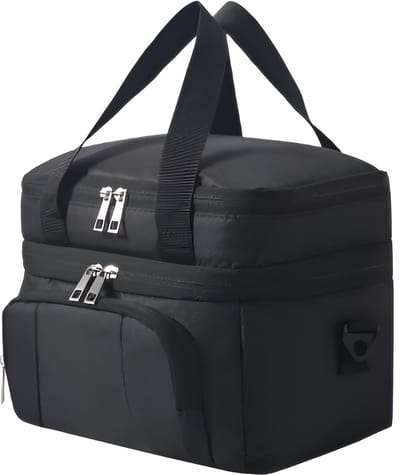 CarryQuest® - Geïsoleerde Koeltas - Lunchtas - Geïsoleerde Lunchtas - Dubbel Compartiment + 8 Uur Isolatie - Waterdicht Oxford - Thermische Lunchbox - Met Verstelbare Riem - Zwart