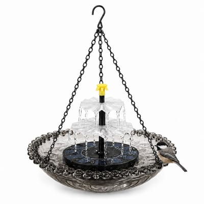 Ulisem - Fontein op zonne-energie voor vogelbad – grote hangende waterval-schaal met zonnepomp - fontein voor buiten, geschikt voor kolibries en als decoratie voor tuin, terras en achtertuin - Grijs