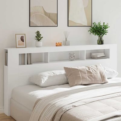 vidaXL - Hoofdeinde - met - LED - 220x18,5x103,5 - cm - bewerkt - hout - wit