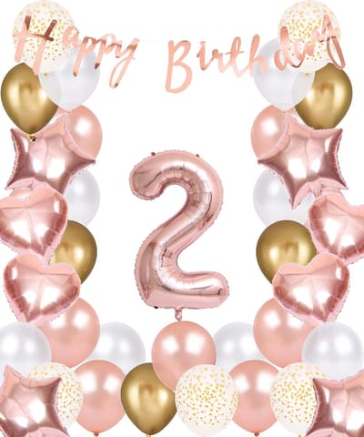 Snoes Ballonnen 2 Jaar Rose Gold White Dots - Compleet Feestpakket met cijfer ballon 2 Jaar - Verjaardag Versiering Slinger Happy Birthday – Folieballon – Latex Ballonnen - Helium Ballonnen - Rose Feestpakket