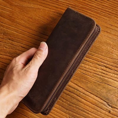 Dailygoods- Etui Lederen - Ritssluiting - Pennenhouder - Cosmetische Tas - Draagbaar - 9/2 Peninzetstukken - Handgenaaid - Pennentas