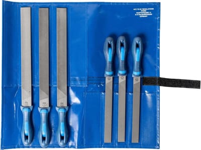 Werkplaatsvijlenset in PVC Roltas - Platte Stomp, Kruiskop (H1, H2, H3) - 200mm & 300mm