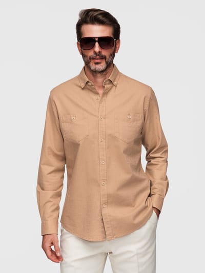 OMBRE Overhemd - Slim Fit - Linnen - Lange Mouw Koffie S