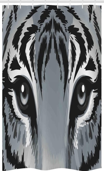 ABAKUHAUS Douchegordijn – Tijger Scherpe Ogen 120x180 cm – Grijs Zwart Wit, 12 haken