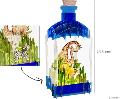 Popcards popupkaarten – Super 3D Verjaardagskaart Giraffe met Baby Vriendschap Romantiek Zwanger Felicitatie Vakantie Afrika Dieren Giraf Girav Flessenpost Message in a Bottle pop-up wenskaart