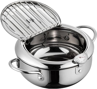 Friteuse Pan - Koekenpan Tempura - Thuis Frituren - Met Oliedruppelrek - 42 Liter - Zilver