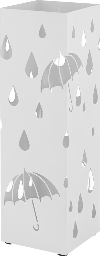 ACAZA Paraplubak - Paraplubak Wit met Regen Motief - 49 cm Hoog - Paraplubak Vierkant - Parapluhouder - Metaal - Paraplubakken voor Paraplu's en Wandelstokken