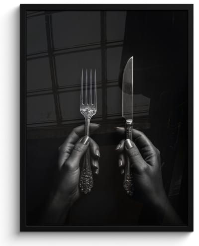 Poster in lijst - Fotolijst 50x70 cm - Posters - Bestek - Zwart - Wit - Posterlijst zwart - Decoratie - Wanddecoratie woonkamer - Muurdecoratie slaapkamer
