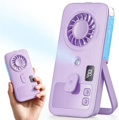 Sounix High-Speed Handventilator - Tafelventilator - Draagbare Mistventilator met Nevel - Stille Mini Ventilator met Digitaal Display - Paars