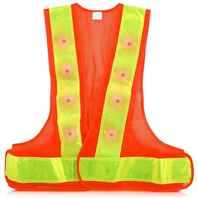 Gilet de sécurité à LED haute visibilité Gilet réfléchissant Gilet de signalisation Trafic Extérieur Nuit Réflecteur d'avertissement orange