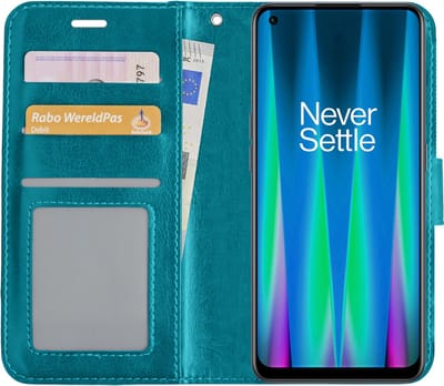Hoesje - Met Pasjeshouder - Geschikt voor OnePlus Nord CE 2 Lite - Luxe Bookcase Portemonee - Flip Case - Kunstleer Book Case - Flipcase - Book Cover - Walletcase - Portemonneehoes - Turquoise