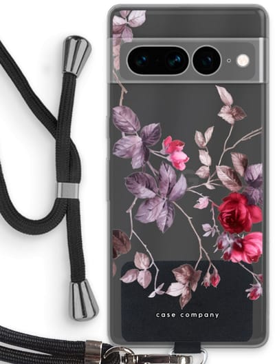 Case Company® - Hoesje met koord geschikt voor Google Pixel 7 Pro hoesje met Koord - Mooie bloemen - Telefoonhoesje met Zwart Koord - Bescherming aan alle Kanten en Over de Schermrand