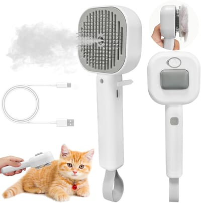 Ynkkvre -4-in-1 Kattenborstel met Stoomfunctie – Zelfreinigende Vachtborstel met Massage – Ontklit & Verwijdert Los Haar – Geschikt voor Katten en Honden