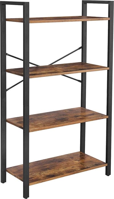 Boekenkast - Met 4 niveaus - Opbergrek - Stalen frame - Hoogte 120 cm - Bruin-zwart