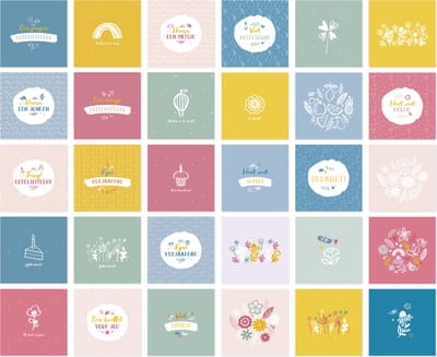 Wenskaarten combinatieset Universe - 30 dubbele wenskaarten incl. enveloppen - Geboorte, Verjaardag, Beterschap, Bedankt, Blanco