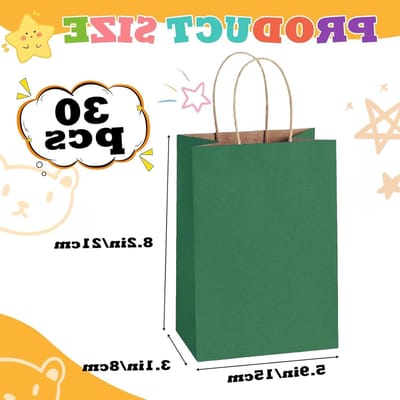 Kleine Geschenkzakken met Handvatten - Donkergroene Papieren Tassen 15x8x21cm voor Feestjes, Kerst, Verjaardagen en Cadeaus - 30 Stuks