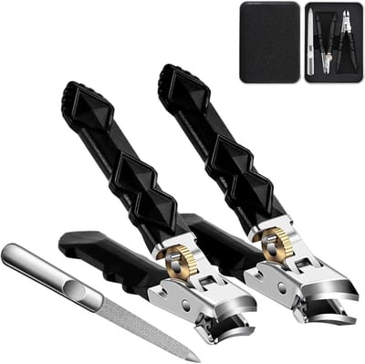 Dailygoods - Professionele nagelknipper set voor dikke nagels - ergonomische roestvrijstalen teennagelknipper met extra brede kopening, incl. nagelvijl en opbergdoos