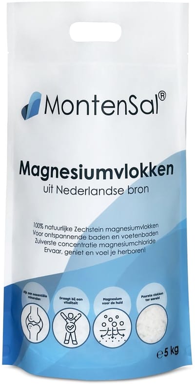 MontenSal - Magnesium Vlokken Kristallen - 5 kg - Uit Nederlandse Bron
