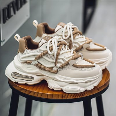 Baskets Blanches pour Homme Chaussures de Mode pour Homme Chaussures de Marche à Plateforme pour Homme Punk à Lacets Extérieur Baskets Extérieures Respirantes pour Homme 45 beige