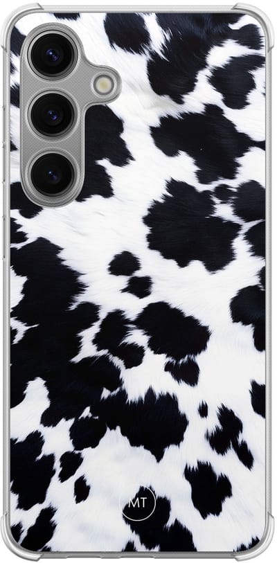 Hoesje (shockproof) geschikt voor Samsung Galaxy S24 - Koeienprint - Extra sterke case - TPU/polycarbonaat - Print - Zwart, Wit, Transparant