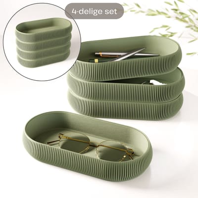 Fleuriek – Stapelbare organizer set 4-delig – Mix & match opbergsysteem – Trays + pennenhouder voor kantoor, bureau, badkamer & keuken – Groen