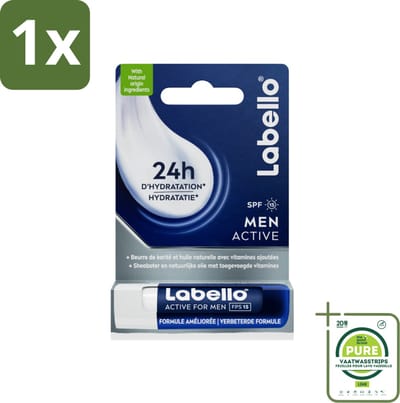 1 x Labello – Lippenbalsem – Active For Men – SPF 15 – 4,8 g - Lippenbalsem Voor Mannen - Verzorging Van Lippen - Droge Lippen - Gebarste Lippen - Natuurlijke Lippen