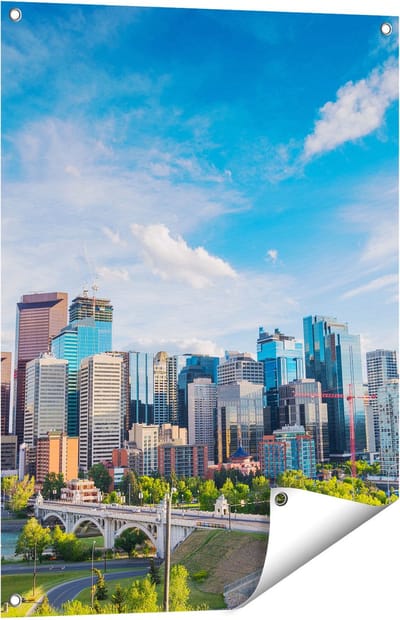 Gards Tuinposter Skyline Calgary Stad in Canada - 60x80 cm - Tuindoek - Tuindecoratie - Wanddecoratie buiten - Tuinschilderij