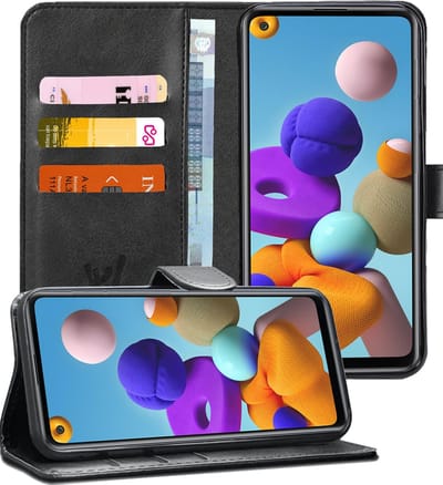Hoesje geschikt voor Samsung Galaxy A21s - Book Case Kunstleer Pasjeshouder Zwart
