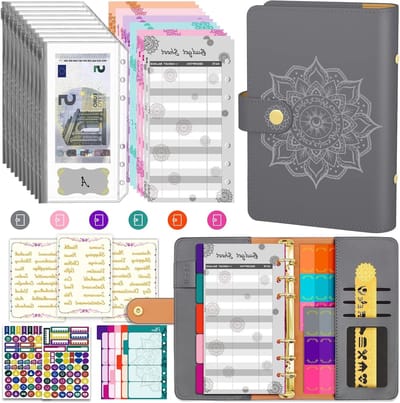 Budget Binder A6 - Efficiënte Budget Planner met Geldvakken, Labeling en Organisatie in Mystical Grey