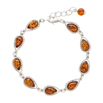La Rosa Princesa Barnsteen Armband Zilver Gerhodineerd - Amber Druppel Cognac Bruin