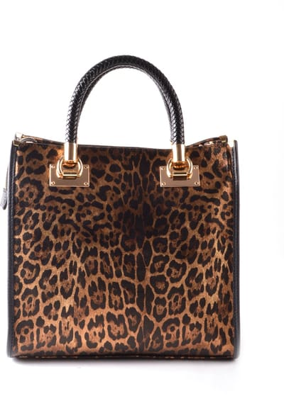 Giuliano lederen handtas Tine - Metallic panter - Made in Italy - Bruin
