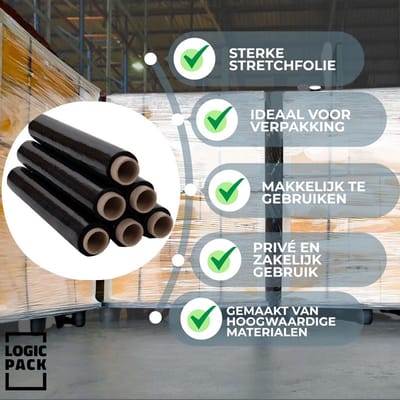 Zwarte Stretchfolie voor Pallets en Verhuizingen - Sterke Handfolie 2 Rollen