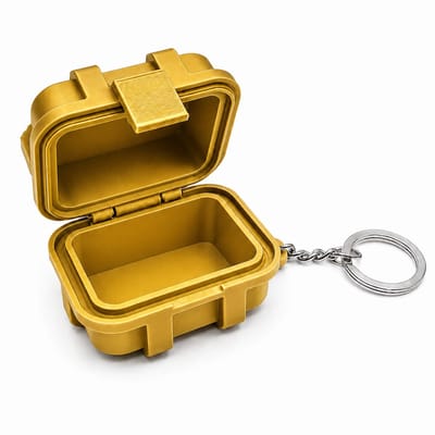 Mini Rugged Box Sleutelhanger – Waterdichte Hardcase Opbergdoos 6 × 5 × 4 cm – Pocket Organizer voor Sleutels, Geld, Pillen en SD-Kaarten – Goud