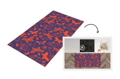 Keukenloper - Loper keuken - Vlinder - Libelle - Rood - Patronen - 120x60 cm - Keukenloper vinyl