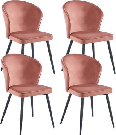 Colenis® - Curve Eetkamerstoel - Set Van 4 - Roze - Velvet - Zwarte Poten
