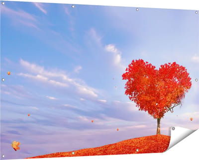 Gards Tuinposter Rode Liefde Boom in een Hart Vorm - 150x100 cm - Tuindoek - Tuindecoratie - Wanddecoratie buiten - Tuinschilderij