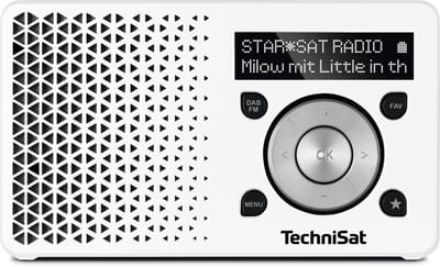 TechniSat DIGITRADIO 1 - draagbare DAB+ radio met accu (DAB, FM, luidspreker, hoofdtelefoonaansluiting, favorietenopslag, klein OLED-display, 1 watt RMS) wit/zilver