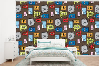 Behang - Fotobehang Patronen - Monster - Dieren - Jongens - Kinderen - Kids - Breedte 345 cm x hoogte 220 cm