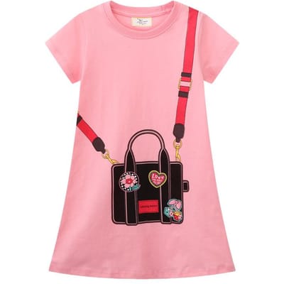 Europees en Amerikaans Stijl Meisjesjurk Zomer Nieuwe Aankomst Cartoon Print Kinderjurk Ronde Hals Meisjes Prinsessenjurk 130cm pink