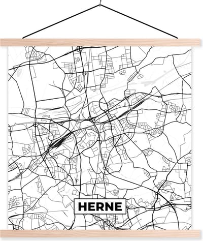 Posterhanger incl. Poster 40x40 cm - Schoolplaat - Plattegrond - Herne - Kaart - Stadskaart - Textielposter - Blanke latten - Stadskaart