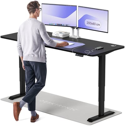 Desktronic HomePro Zit-sta Bureau Elektrisch In Hoogte Verstelbaar, 200x80cm Zwart/Zwart, Stille Dubbele Motor, Hoogte 62-126cm