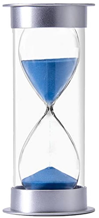 JIEHET Zandloper zandtimer 5 minuten, dubbele bescherming uurglas met zand, zandtimer voor kinderveiligheid, zandklok, horloge, creatief cadeau, woonkamer kantoor decoratief (zilveren hoes met blauw