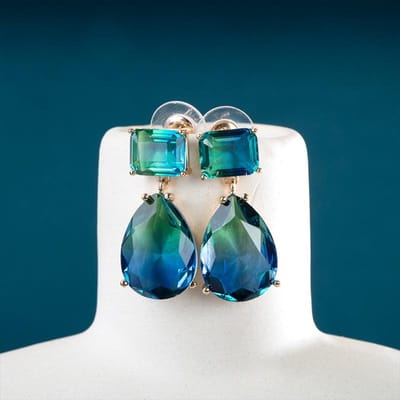 POMOiii Blauwe CZ Dangle Oorbellen Voor Vrouwen Engagement Wedding Party Elegante Vrouwelijke Accessoires Mode-sieraden Hoge Kwaliteit blauw