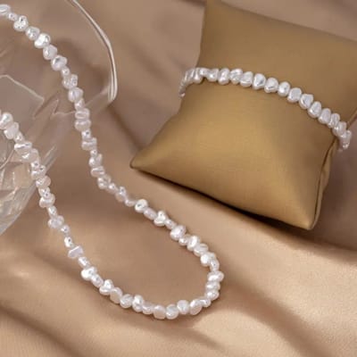 Nivard Ketting - Dames - Staal - Nep zilver - Met Hanger + Armband - Parels