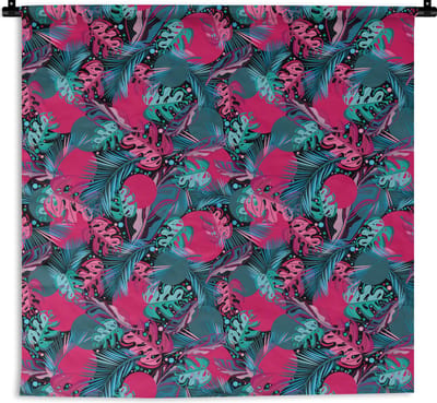 Wandkleed - Wanddoek - Bladeren - Hawaii - Design - Roze - Blauw - 180x180 cm - Wandtapijt