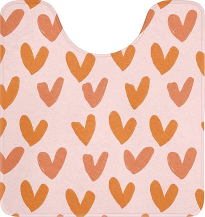 WC mat met uitsparing 55x60 cm - Antislip - Hartjes - Getekend - Oranje - Toiletmat met uitsnijding - Vloermat - Douchemat - Toilet tapijt - Toiletmatten
