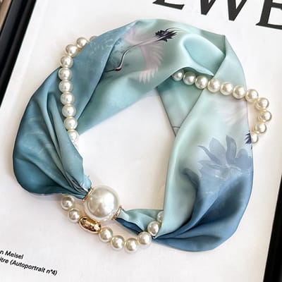 Magnetische sluiting sjaal - bedrukte halsdoek - imitatie zijde - veelzijdige dunne nekwarmer - ook te gebruiken als blouse, sjaal of decoratieve accessoire - (Lange kraal) Dantop kraan, 47 * 13cm
